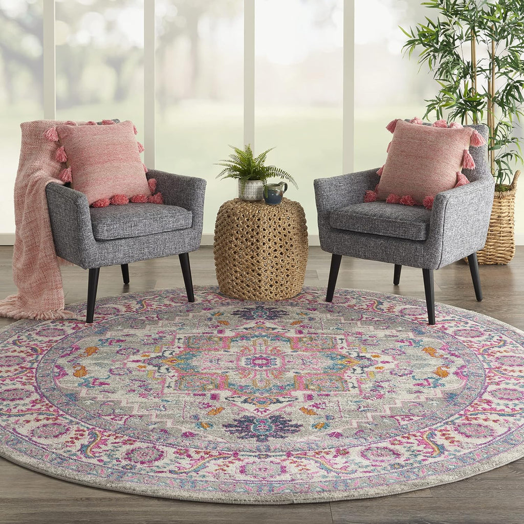 Home Passion Light Grey Pink 8' x Round Area Rug - Easy Clean, Non Shedding, Bed Room, Living Room, Dining Room