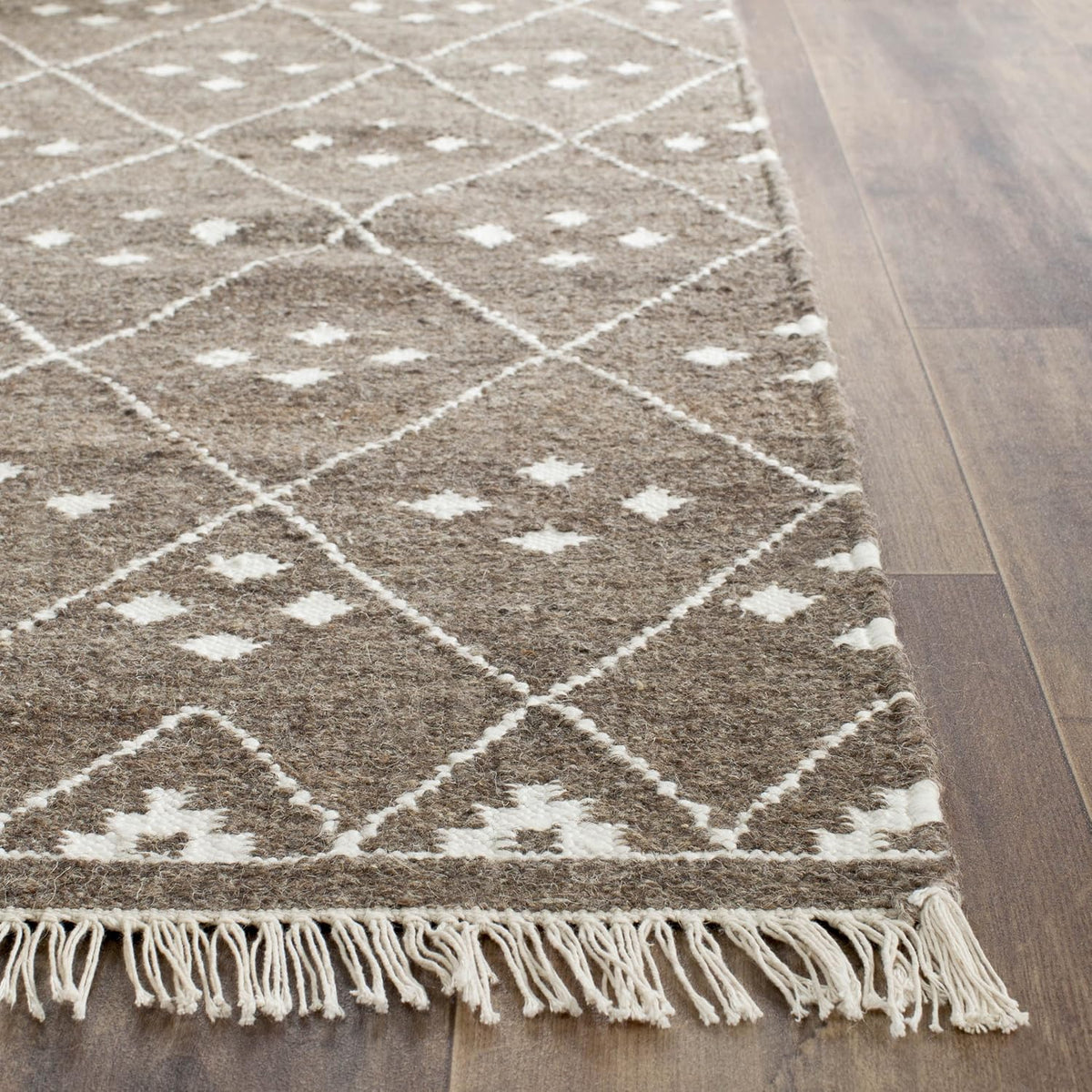 Natural Kilim Collection Runner Rug - 2'3" x 6', Brown & Ivory, Handmade Moroccan Boho Tribal Wool & Viscose, Ideal