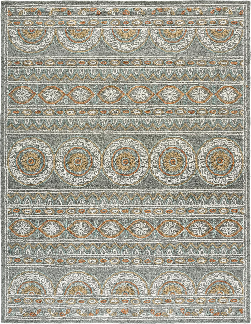 Blossom Collection Area Rug, Grey & Ivory, Handmade Wool, Ideal for High Traffic Areas in Living Room