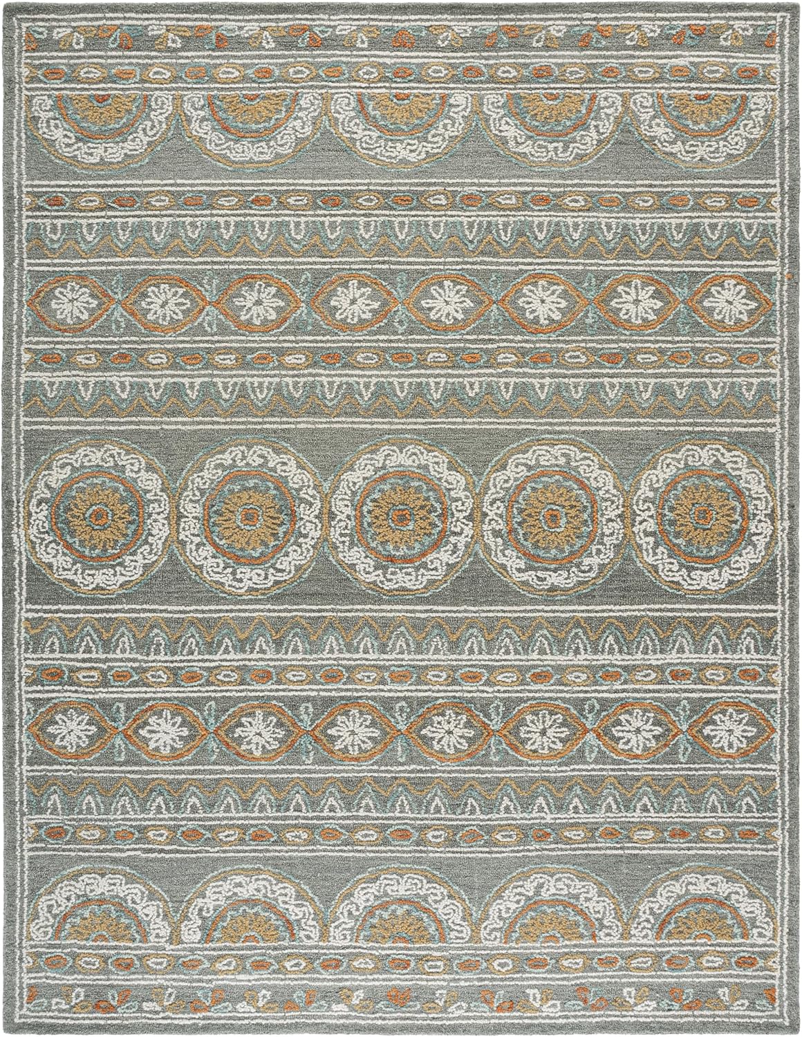 Blossom Collection Area Rug, Grey & Ivory, Handmade Wool, Ideal for High Traffic Areas in Living Room