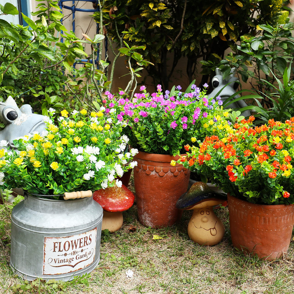 20 Bundles Artificial Flowers Outdoor Fake Plants, UV Resistant No Fade Faux Plastic Greenery Shrubs for Hanging