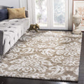 Florida Shag Collection Area Rug - 4' Square, Beige & Cream, Damask Design, Non-Shedding & Easy Care, 1.2-inch Thick