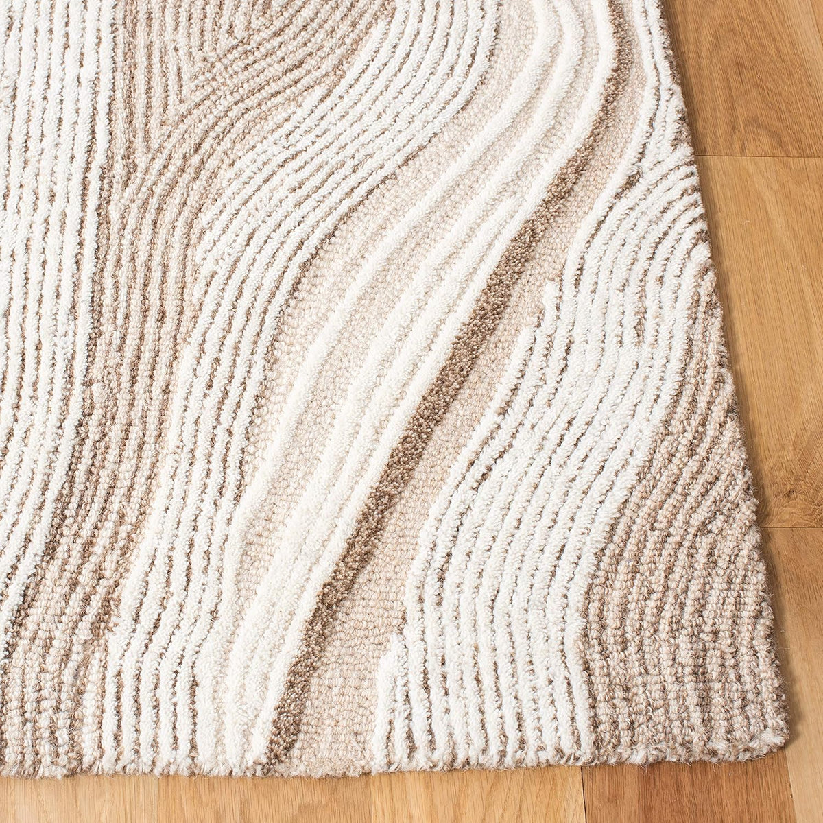 Fifth Avenue Area Rug, Beige & Ivory, Handmade Mid-Century Modern Abstract New Zealand Wool