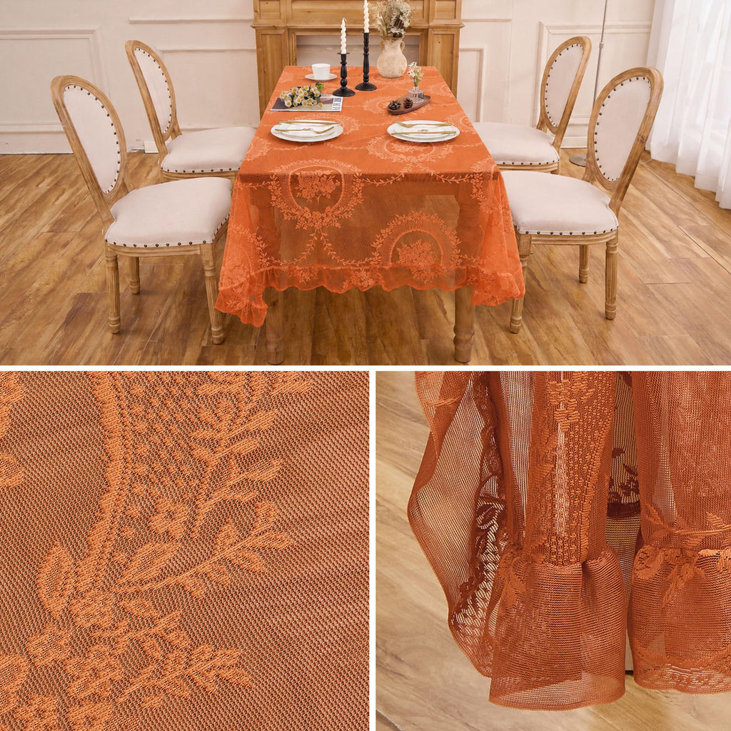Orange Fall Lace Tablecloth, Vintage 55"x40" Rectangular Table Cloth