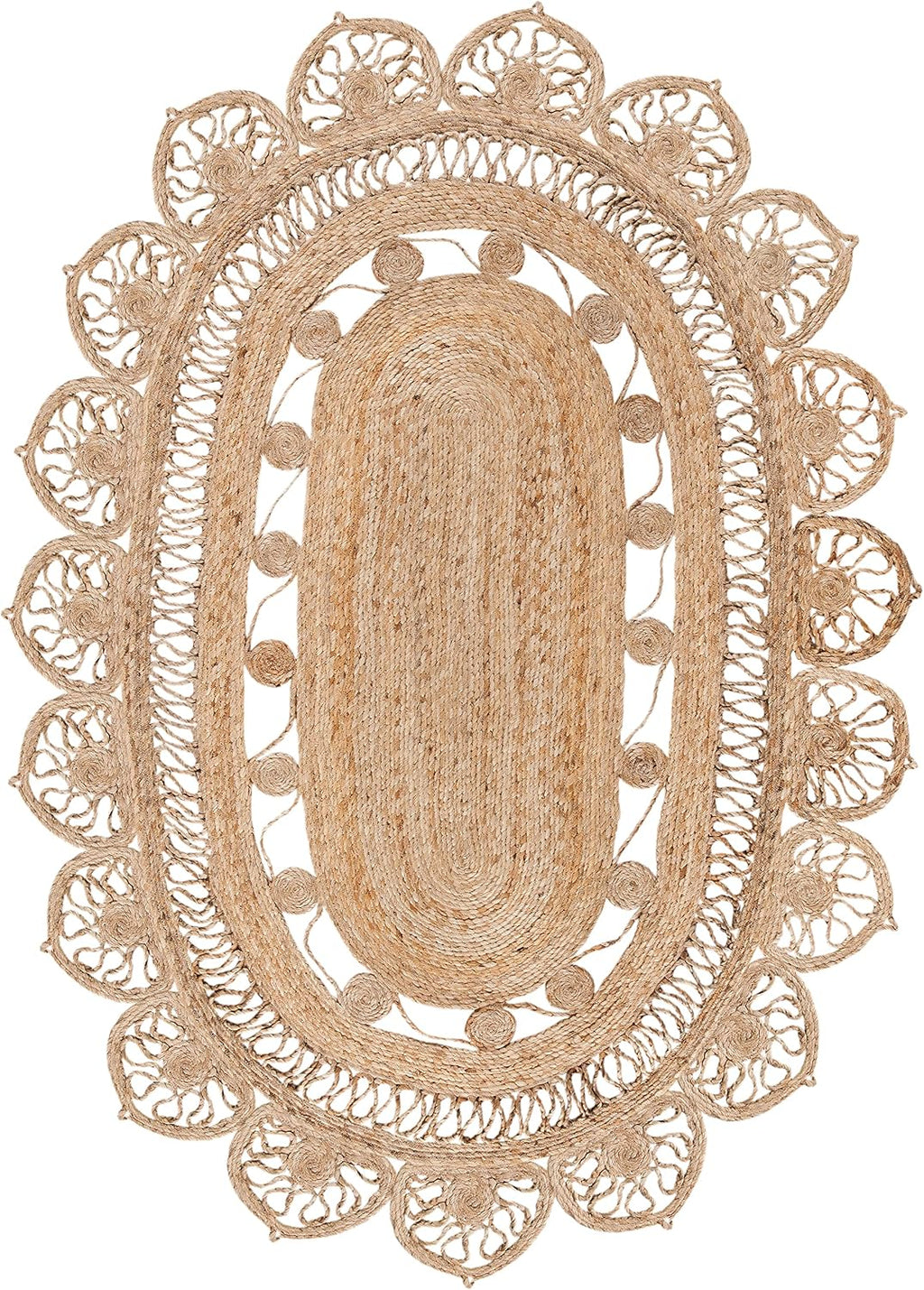 Natural Fiber Round Collection Oval Natural NFB251A Handmade Boho Country Charm Jute Area Rug