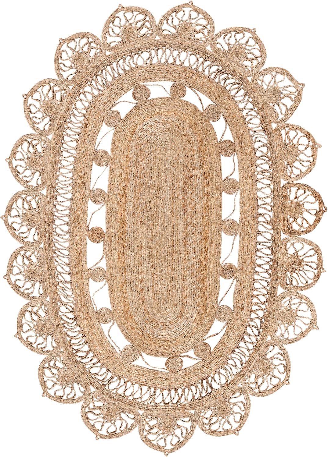 Natural Fiber Round Collection Oval Natural NFB251A Handmade Boho Country Charm Jute Area Rug