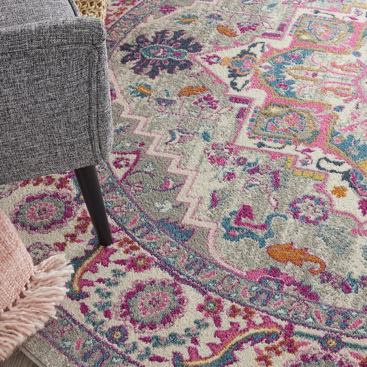 Home Passion Light Grey Pink 8' x Round Area Rug - Easy Clean, Non Shedding, Bed Room, Living Room, Dining Room