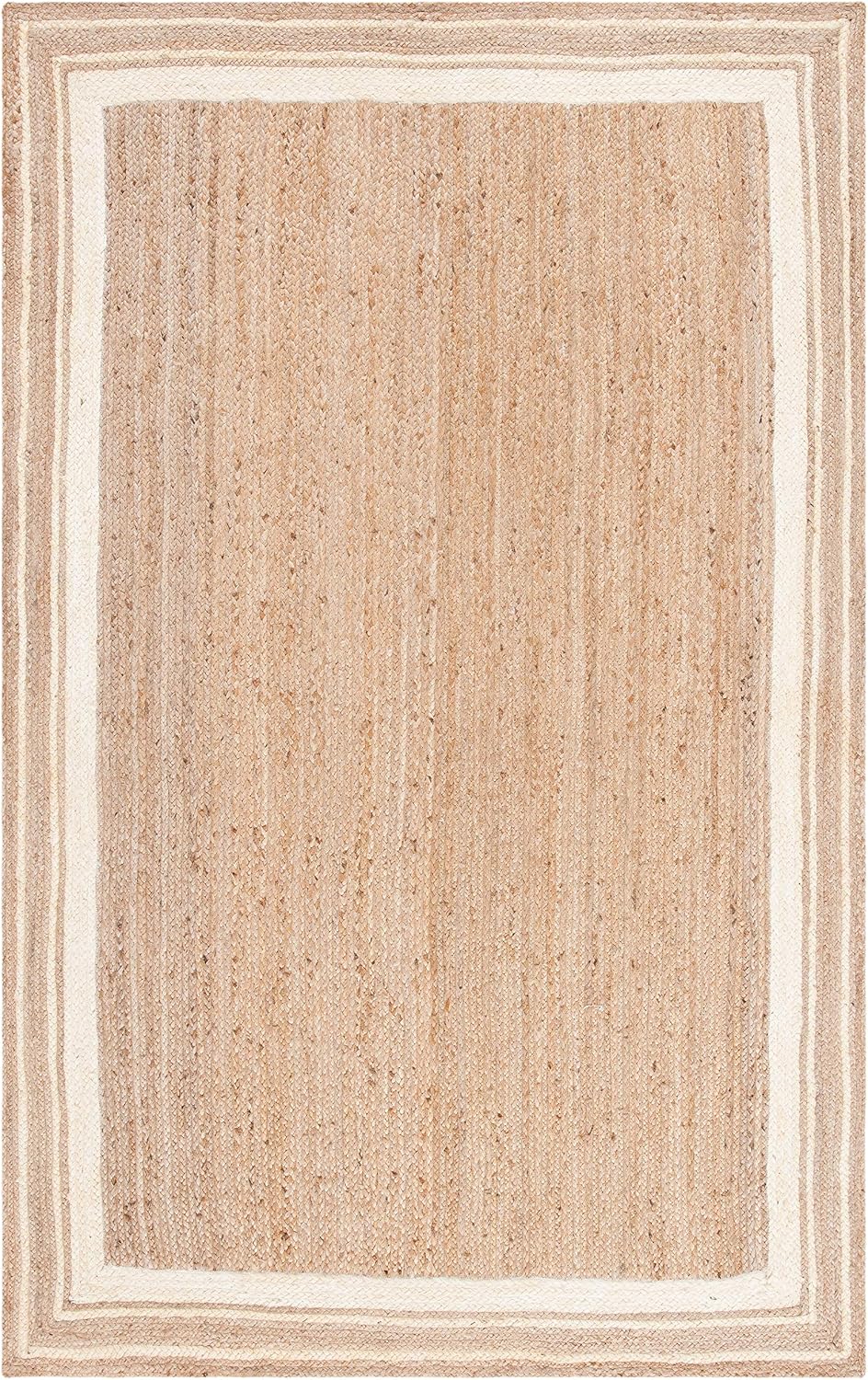Natural Fiber Collection Area Rug, Ivory & Natural, Handmade Border Farmhouse Jute, Ideal for High Traffic