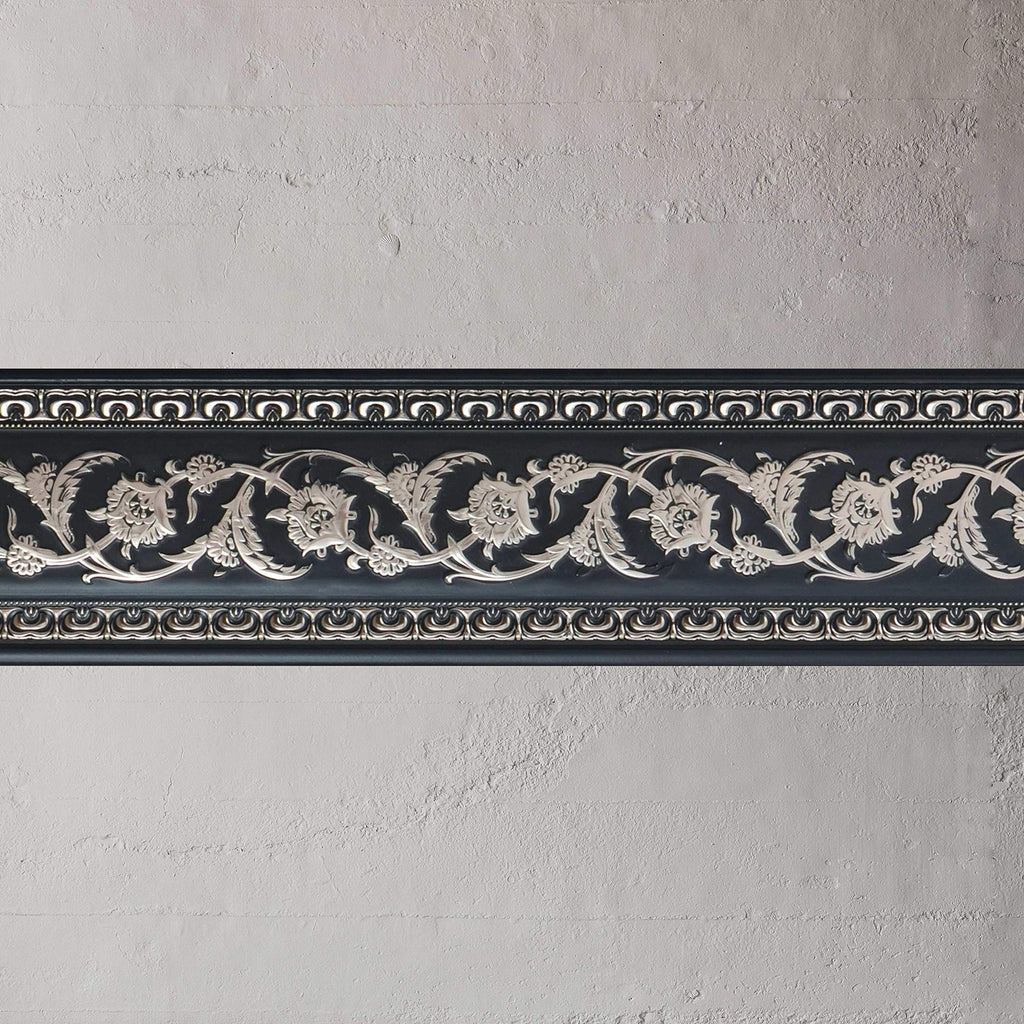 6 Pieces Chair Rail 94 Inch (Silver Floral on Black Chair Rail 94 Inch)