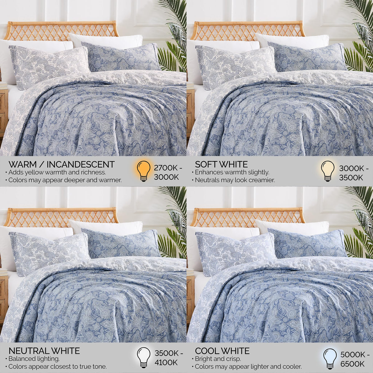 Oversized King Size Comforter Set, Down Alternative Paisley Bedspread, Blue