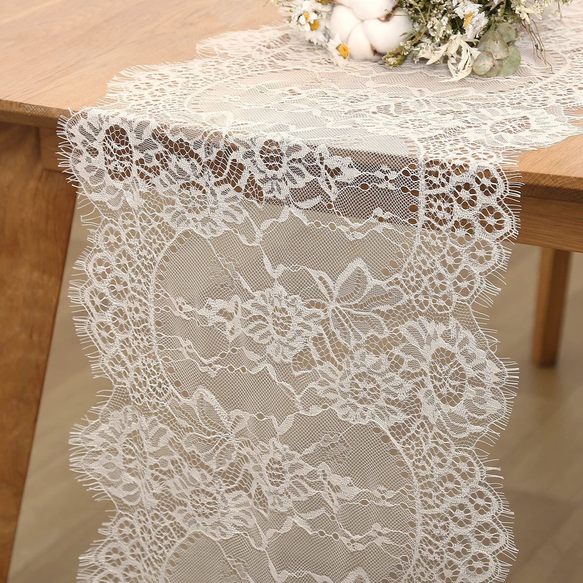 Lace Table Runner 6 Packs Ivory Table Fabric Embroidered Boho Table Runners