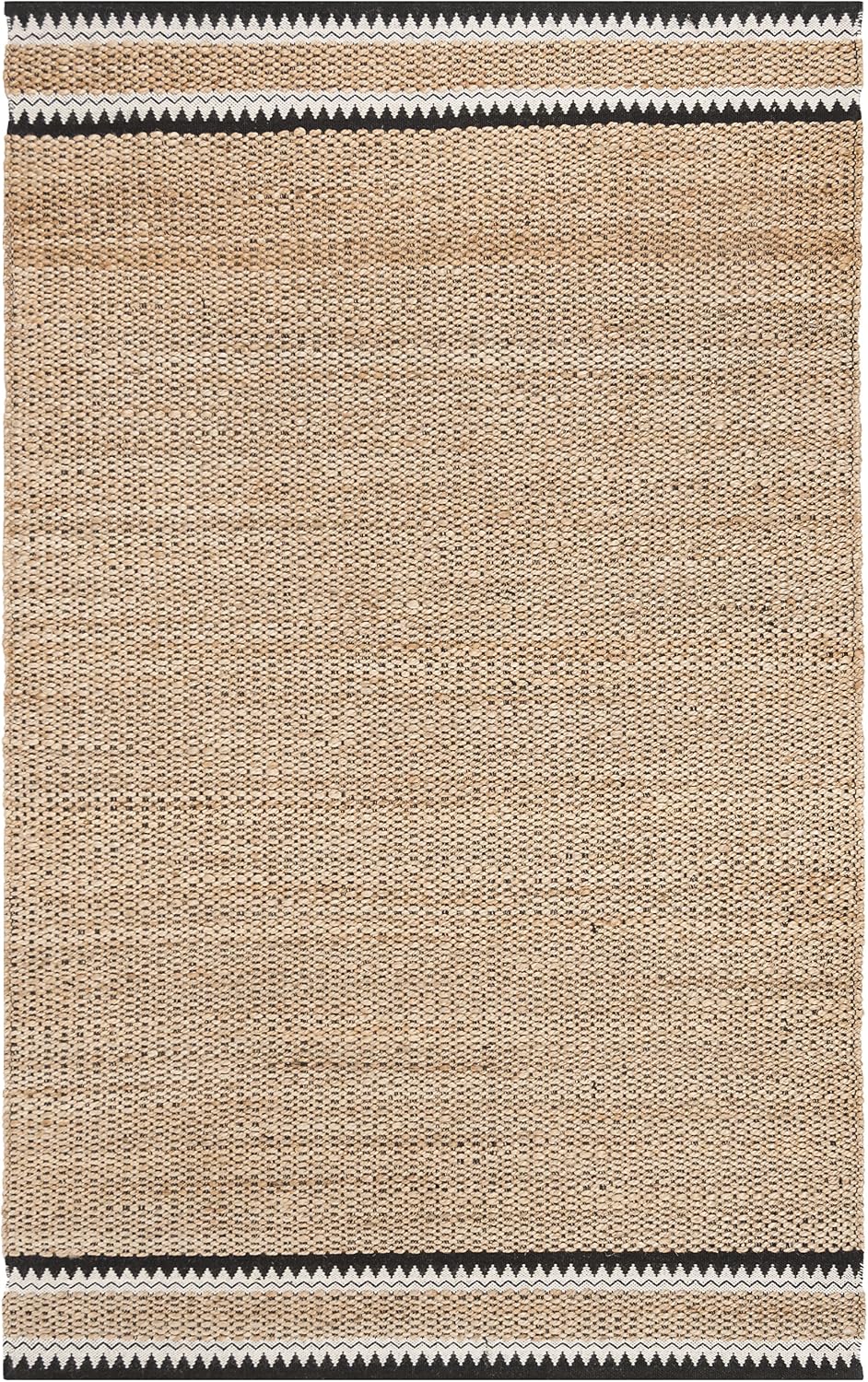 Natural Fiber Collection Area Rug, Natural & Black, Handmade Farmhouse Boho Coastal Rustic Jute, Ideal for