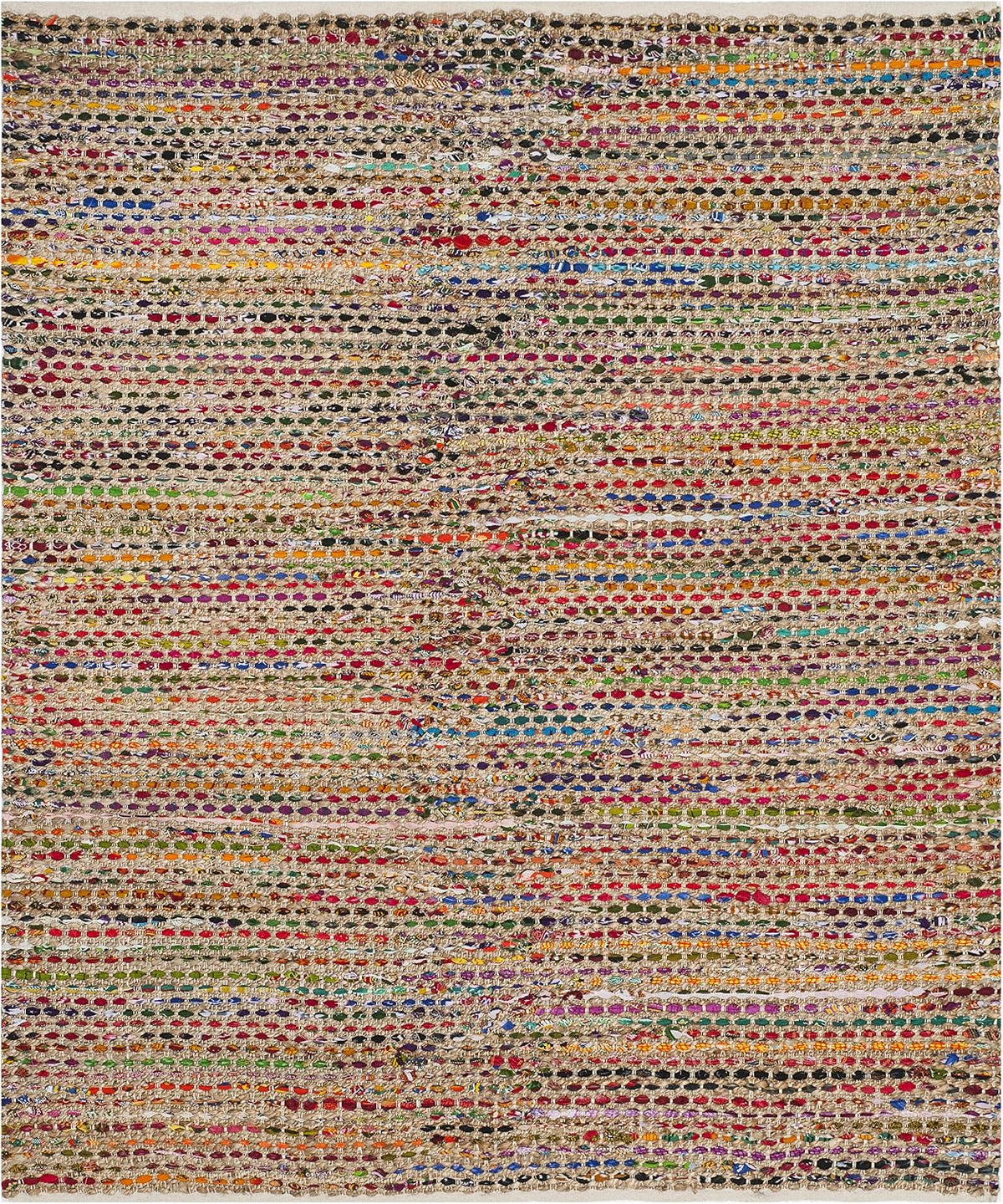Cape Cod Collection Area Rug - 6' Square, Natural & Multi, Handmade Boho Braided Jute, Ideal for High Traffic Areas