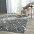 Moroccan Shag Collection Area Rug, Grey & Ivory, Trellis Design, Non-Shedding & Easy Care, 2-inch Thick