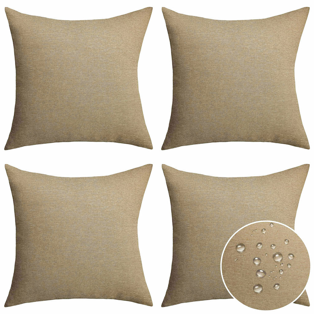 Patio Pillows Outdoor Waterproof Set of 4 Throw Pillow Covers, 18x18 inch, 45x45 cm, Pack of 4, Linen