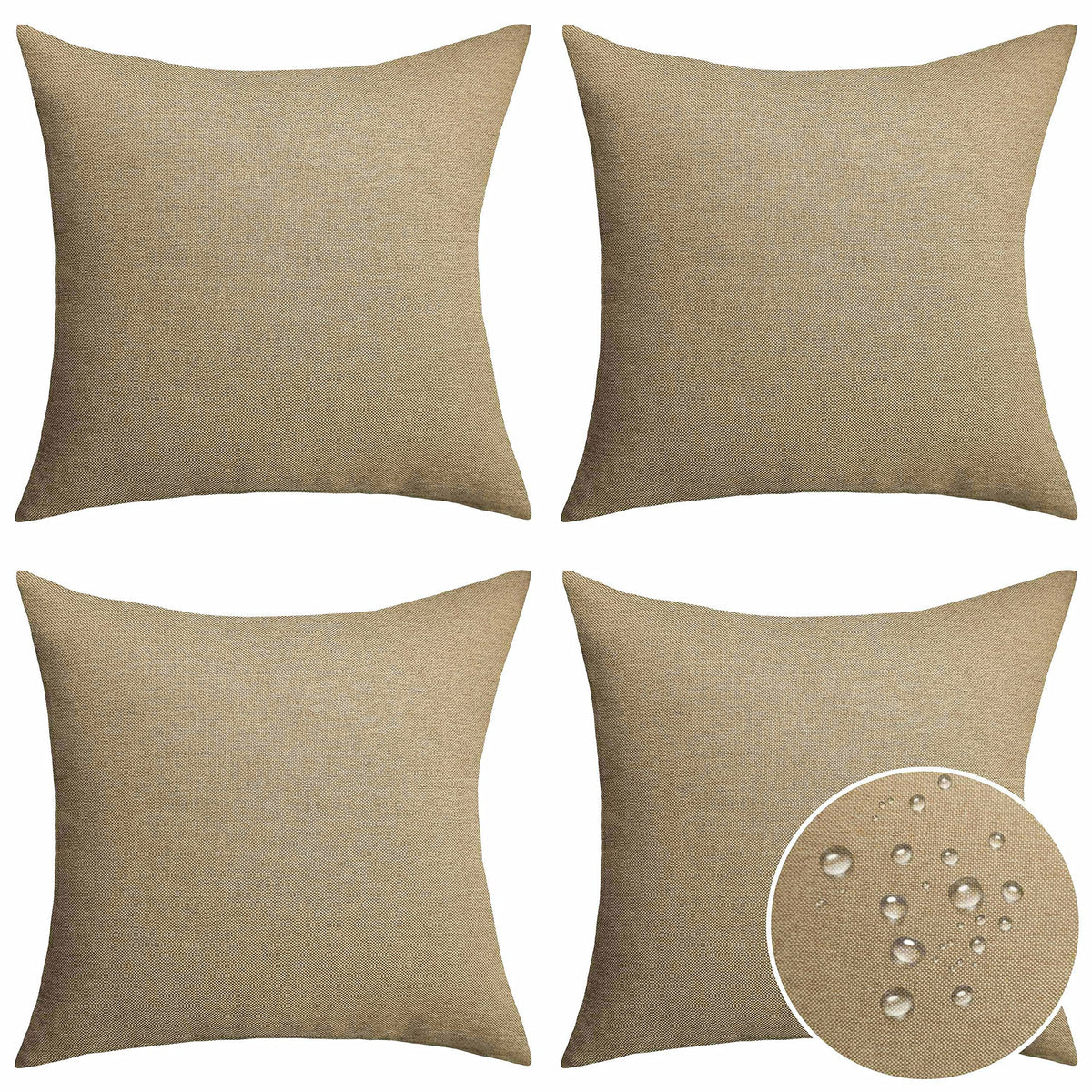 Patio Pillows Outdoor Waterproof Set of 4 Throw Pillow Covers, 18x18 inch, 45x45 cm, Pack of 4, Linen