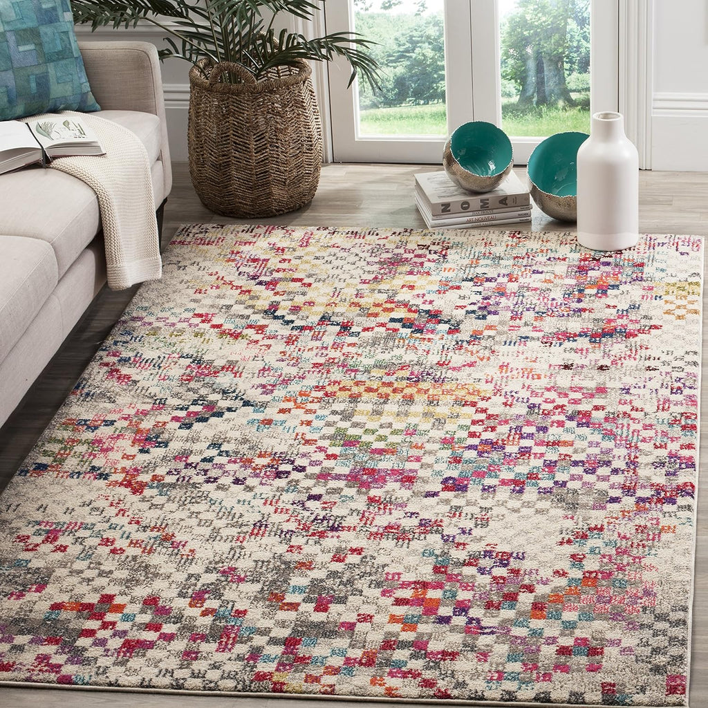 Monaco Collection Area Rug, Grey & Multi, Boho Pixel Abstract Design, Non-Shedding & Easy Care, Ideal for