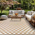 Indoor/Outdoor Checkered Weather Resistant Area Rug Natural