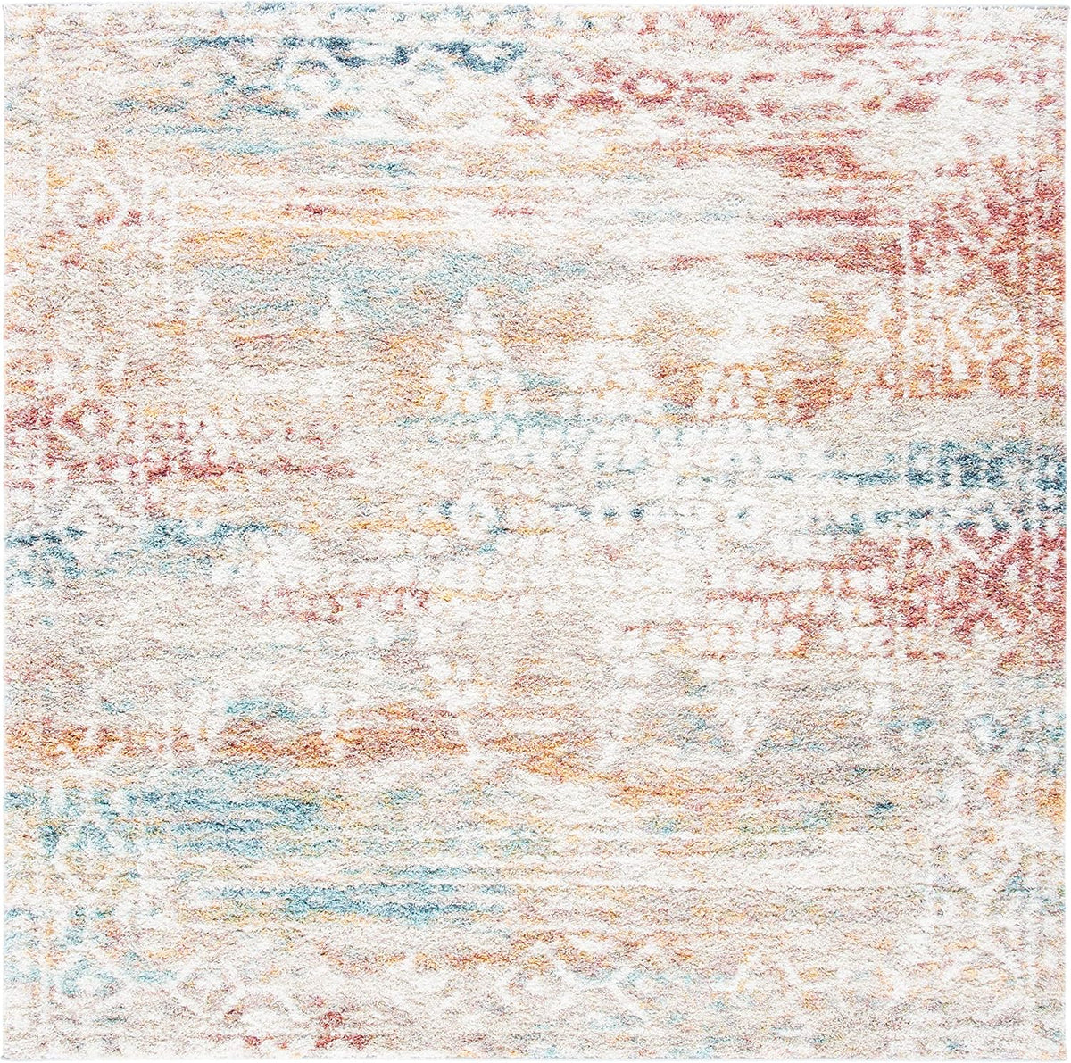 Calista Shag Collection Area Rug - 6'7" Square, Ivory & Beige, Moroccan Boho Design, Non-Shedding & Easy Care, 1-inch