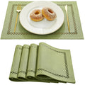 Farmhouse Burlap Hollow Placemats Set of 4, 12 x18 Inch Sage Green