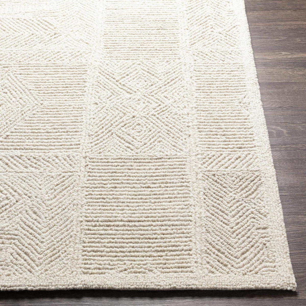 Cork Wool Area Rug - Geometric Border Diamond Abstract Trellis - Bohemian Transitional Modern Contemporary Minimalist