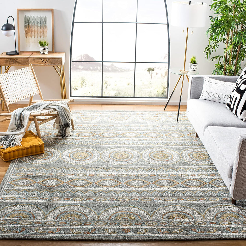 Blossom Collection Area Rug, Grey & Ivory, Handmade Wool, Ideal for High Traffic Areas in Living Room