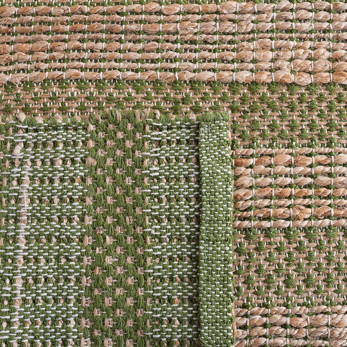 Natural Fiber Collection Area Rug - 6'6" Square, Green & Natural, Handmade Boho Farmhouse Rustic Jute & Cotton Jute