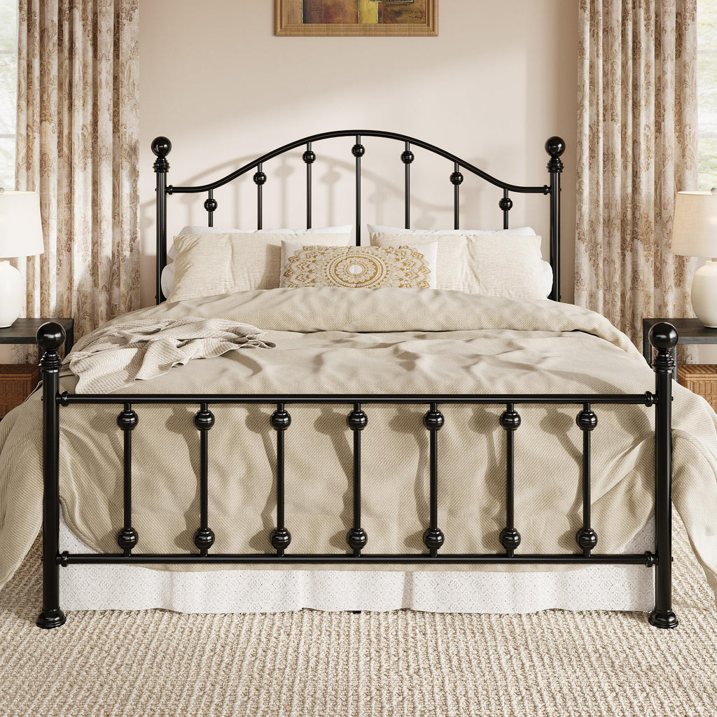 Metal Bed Frame, Victorian Headboard & Footboard, Black
