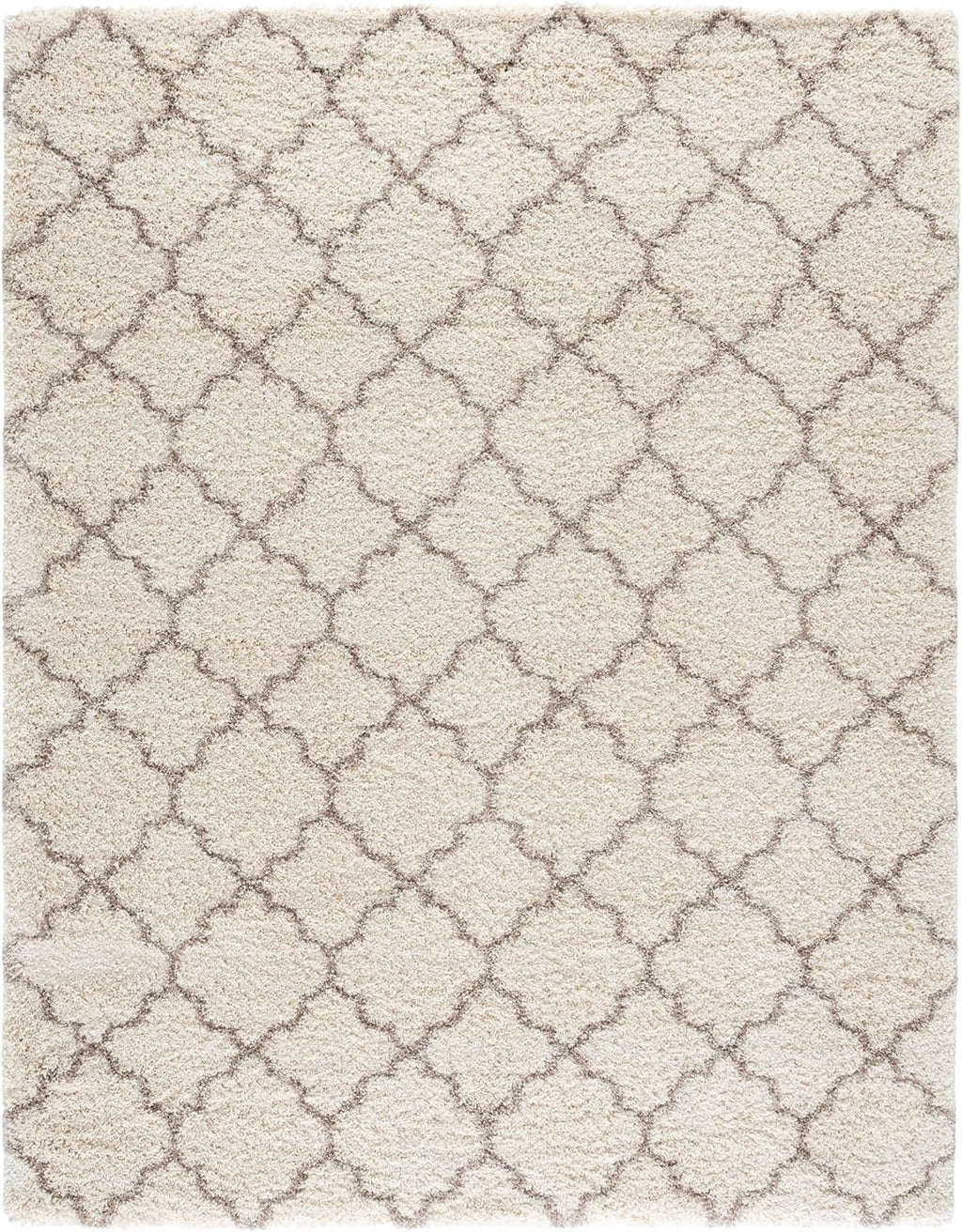 Area Rug 8x10 - Hudson Shag Collection - Large - Ivory & Beige, Trellis Pattern, Non-Shedding & Easy Cleaning, Ultra