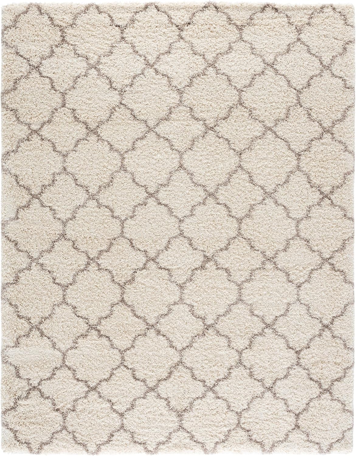 Area Rug 8x10 - Hudson Shag Collection - Large - Ivory & Beige, Trellis Pattern, Non-Shedding & Easy Cleaning, Ultra