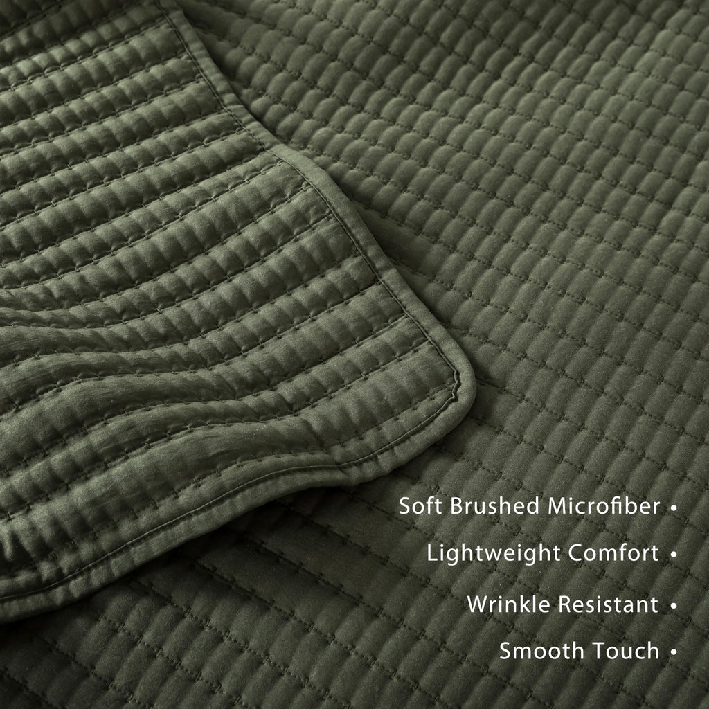 Quilt Set Channel Pick Stitch Striped Green Coverlet