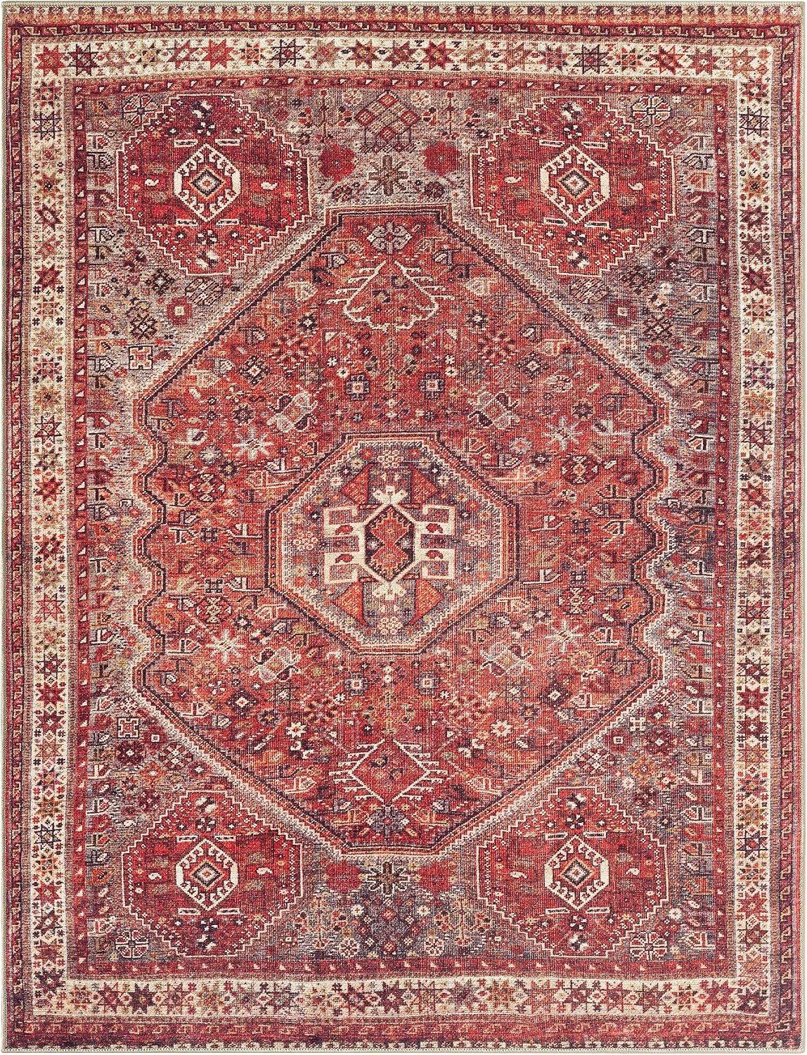 Vintage Washable Entryway Rug, Non-Slip Low Pile