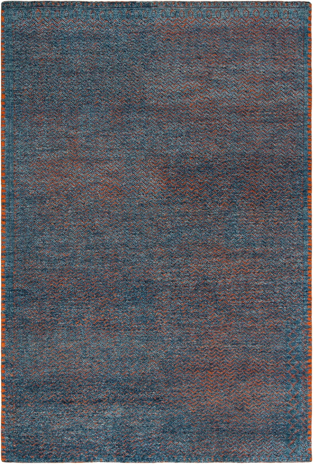 Castilla Collection Area Rug, Blue & Rust, Hand-Knotted Modern Wool, Ideal for High Traffic Areas in