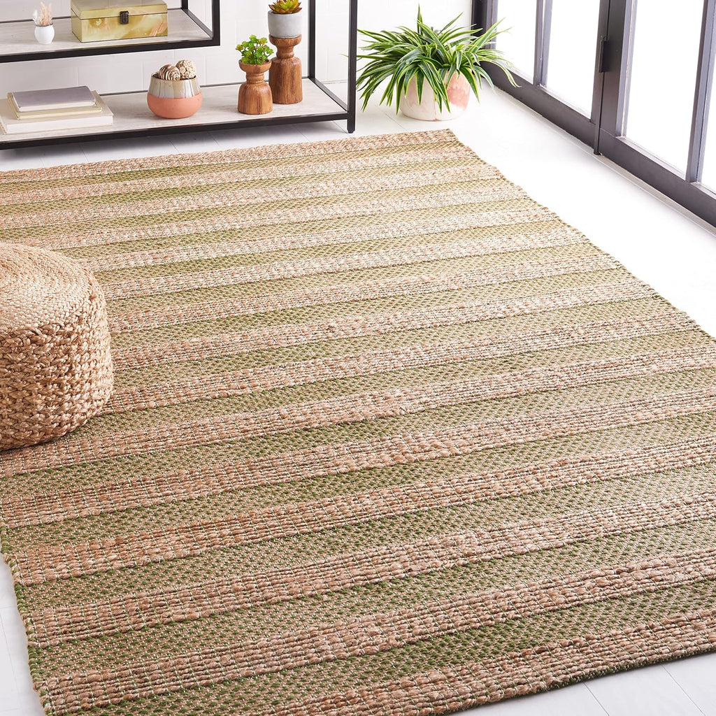 Natural Fiber Collection Area Rug - 6'6" Square, Green & Natural, Handmade Boho Farmhouse Rustic Jute & Cotton Jute