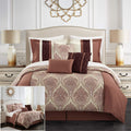 Phantogram 7 Piece Comforter Set Reversible Two-Tone Damask Pattern Geometric Quilting Bed Skirt