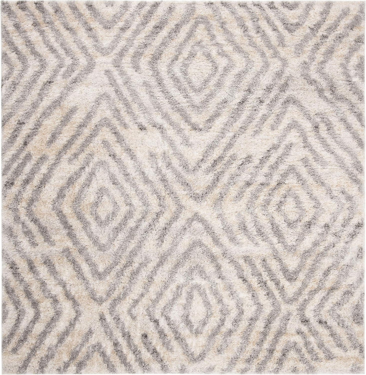 Berber Shag Collection Area Rug - 3'3" Square, Cream & Grey, Moroccan Design, Non-Shedding & Easy Care, 1.2-inch