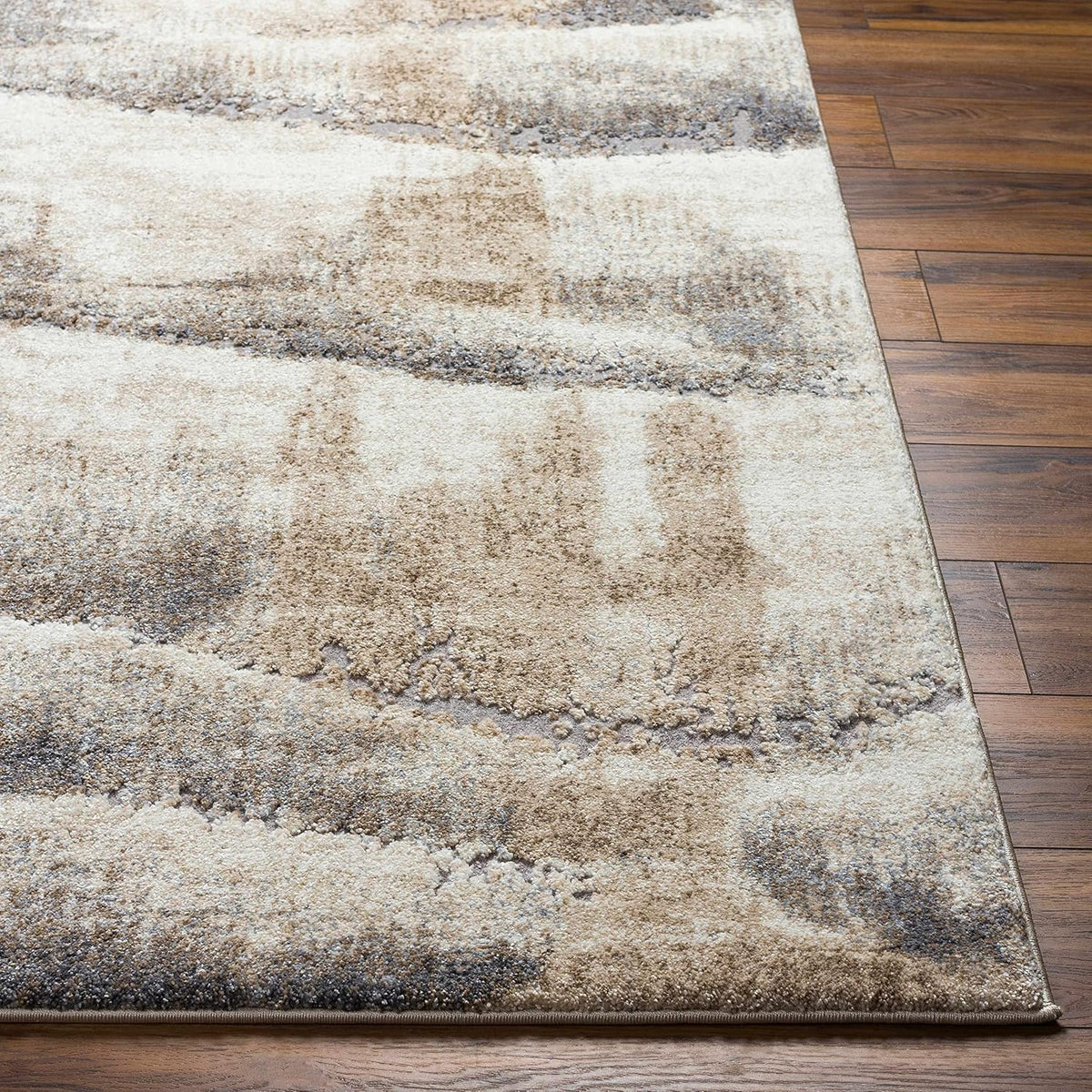 Banji Area Rug - Abstract Distressed Ombre Striped Faded - Contemporary Modern Transitional Minimalist - High Pile
