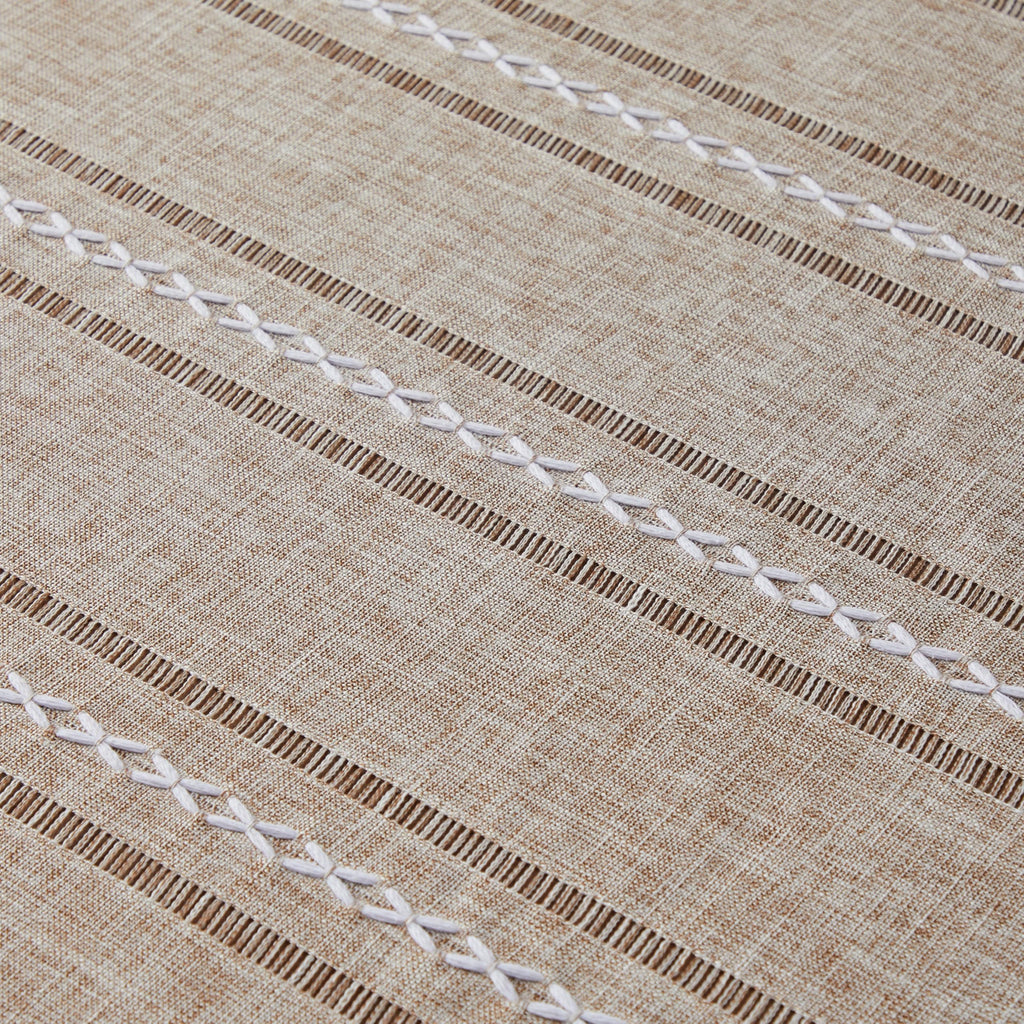 Hemstitched Striped Boho Table Cloth, 54 Inch Round Natural