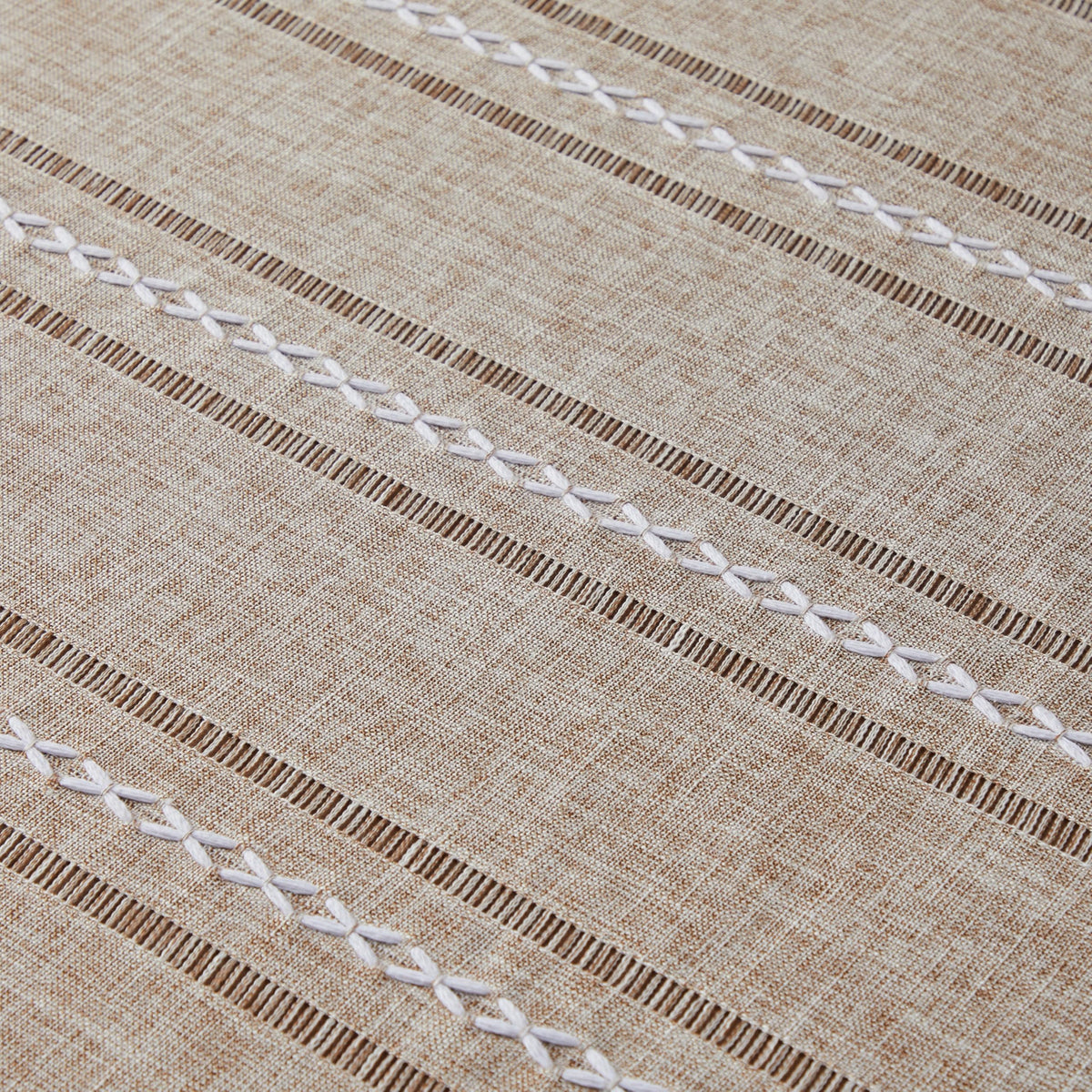 Hemstitched Striped Boho Table Cloth, 54 Inch Round Natural