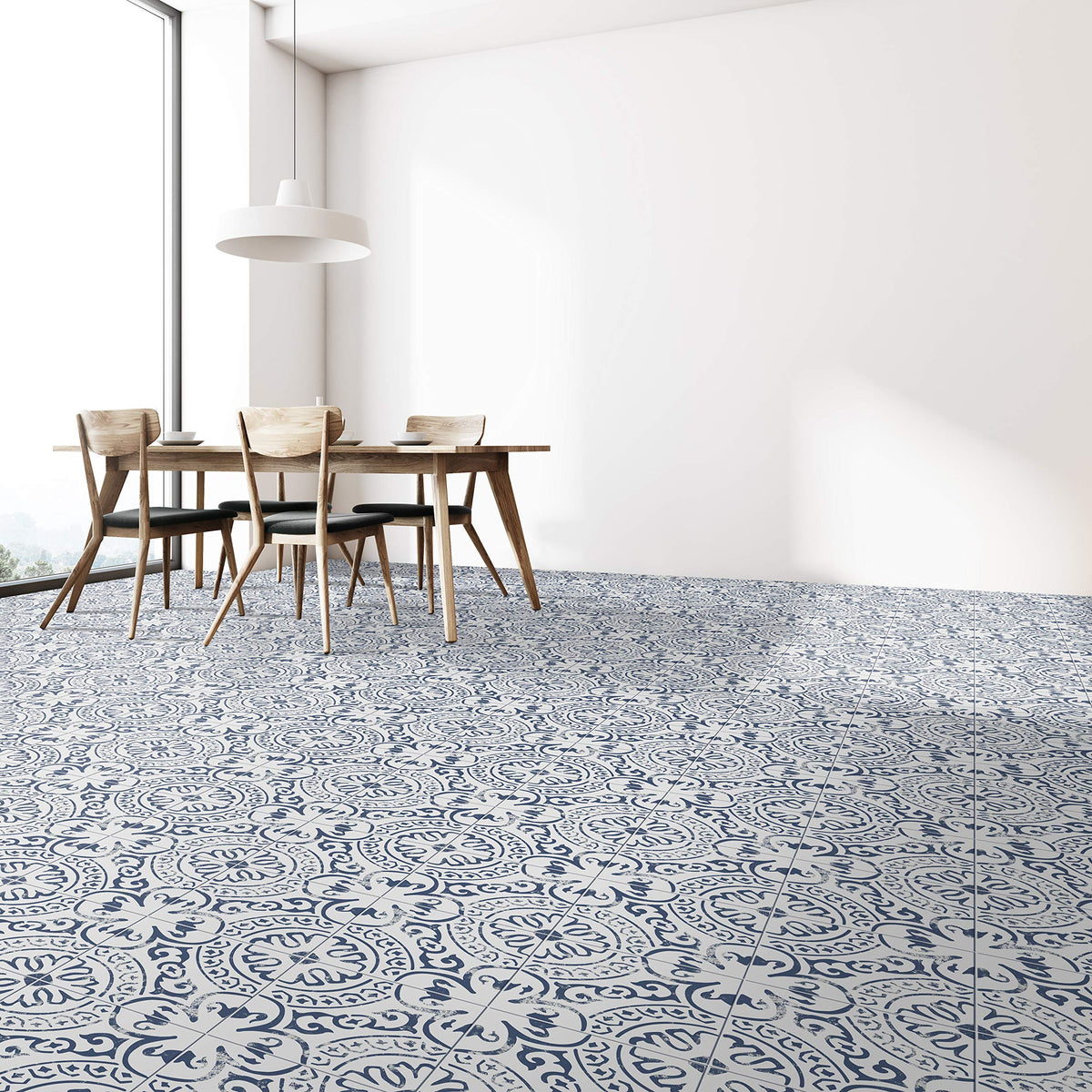 Porcelain Floor & Wall Tile | Indigo Encaustic | 8" x 8"
