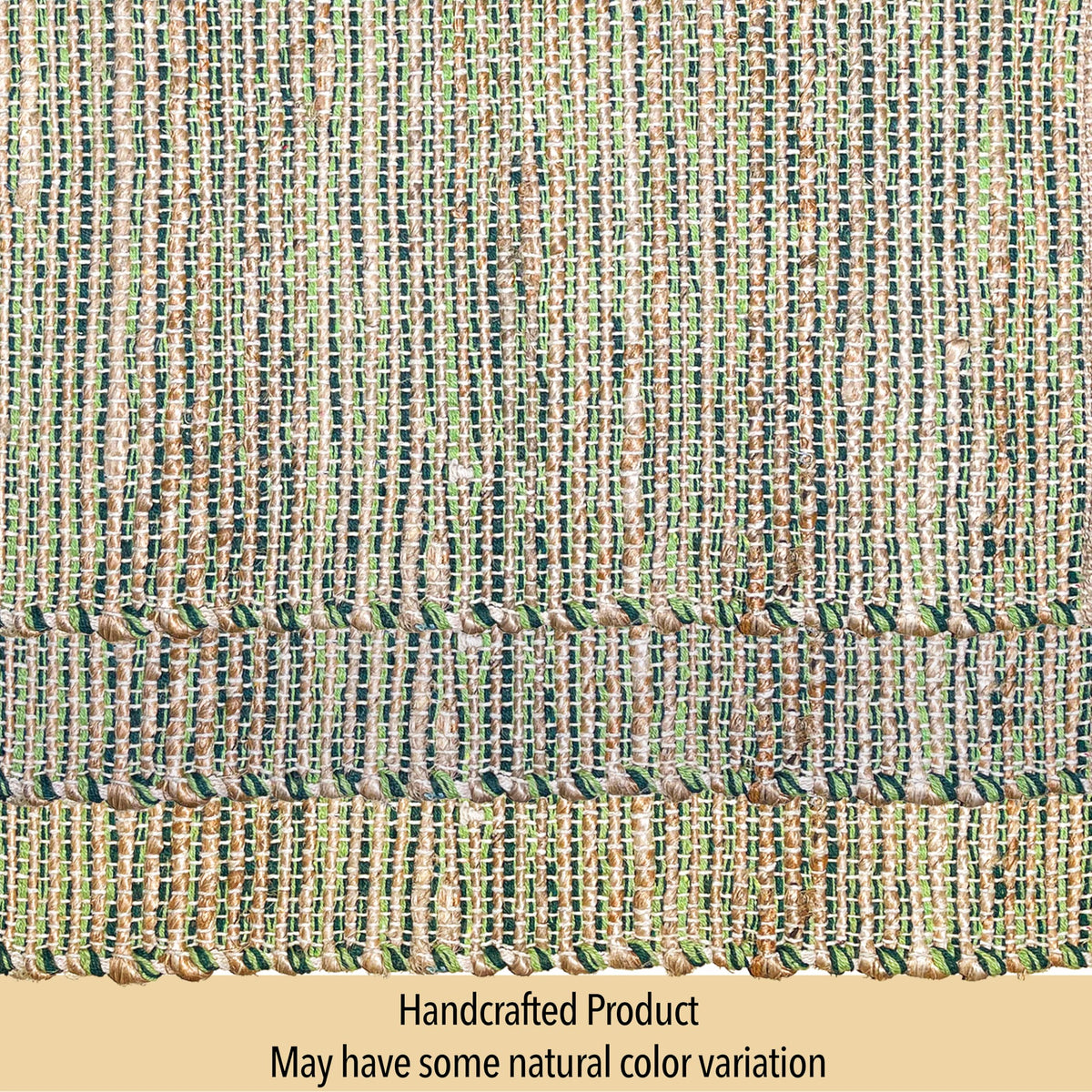 Natural Jute & Green Placemats, Set of 4 - Rustic Handmade Boho Table Mats, 13x19 Inch Dining Table Placemats