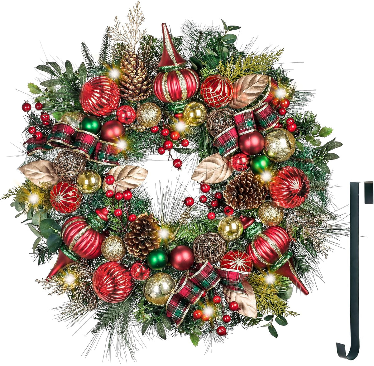 30" Pre-Lit Christmas Wreath for Front Door with Lights