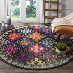 Monaco Collection Area Rug - 6'7" Round, Multi, Boho Diamond Trellis Design, Non-Shedding & Easy Care, Ideal for High