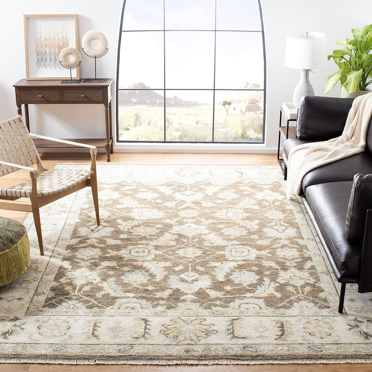 Samarkand Area Rug, Beige & Brown, Hand-Knotted Traditional Oriental Wool