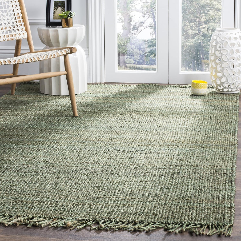 Natural Fiber Collection Area Rug - 4' Square, Green, Handmade Boho Fringe Woven Jute, Ideal for High Traffic Areas