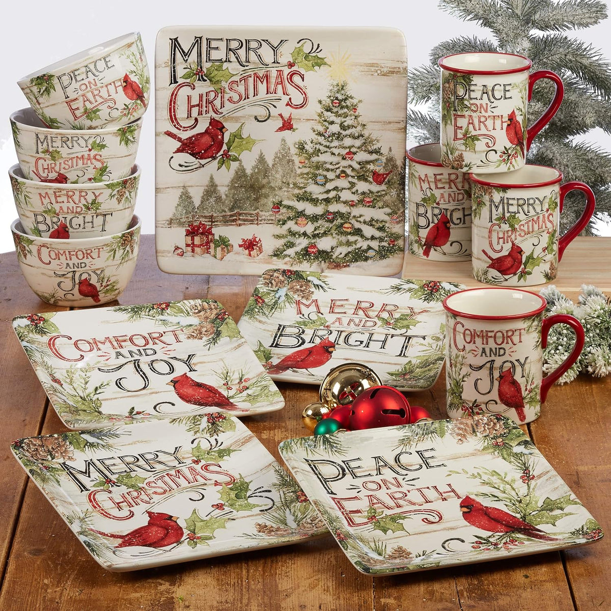 Evergreen Christmas 16x12 Rectangular Serving Platter with Santa & Tree Design - Festive Holiday Ceramic Tray