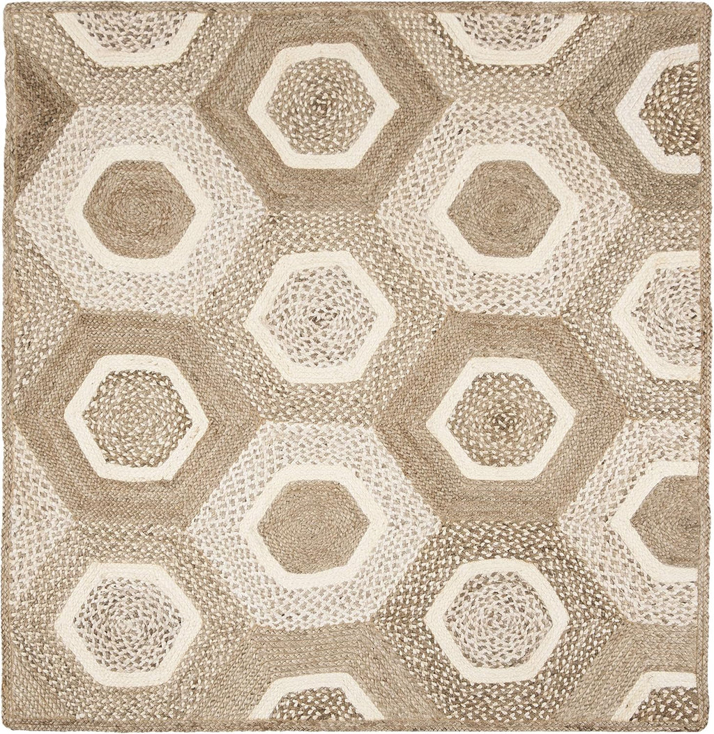 Natural Fiber Collection Area Rug - 6' Square, Grey & Ivory, Handmade Honeycomb Woven Jute, Ideal for High Traffic