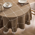 Boho Round Grid Tablecloth with Tassels, Caramel 52in