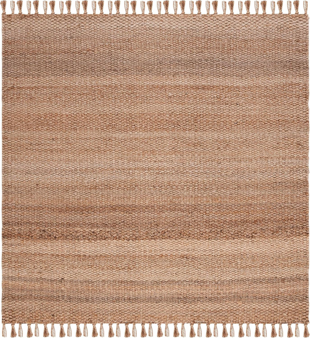 Natural Fiber Collection Area Rug - 9' Square, Natural, Handmade Farmhouse Fringe Jute, Ideal for High Traffic Areas