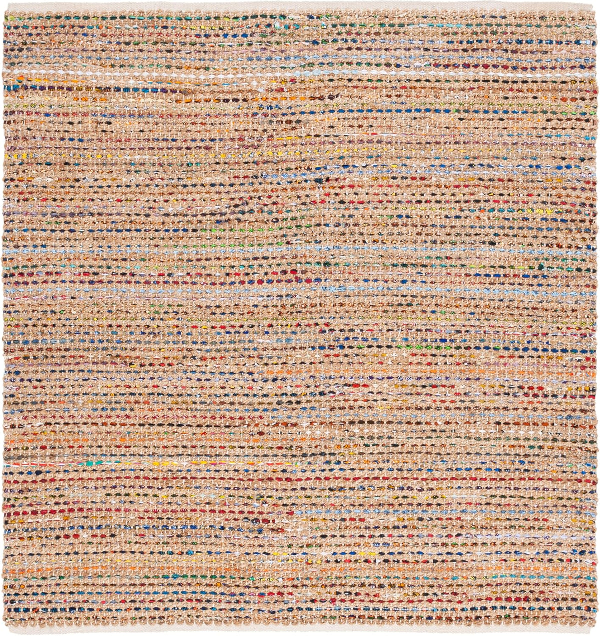 Cape Cod Collection Area Rug - 6' Square, Natural & Multi, Handmade Boho Braided Jute, Ideal for High Traffic Areas